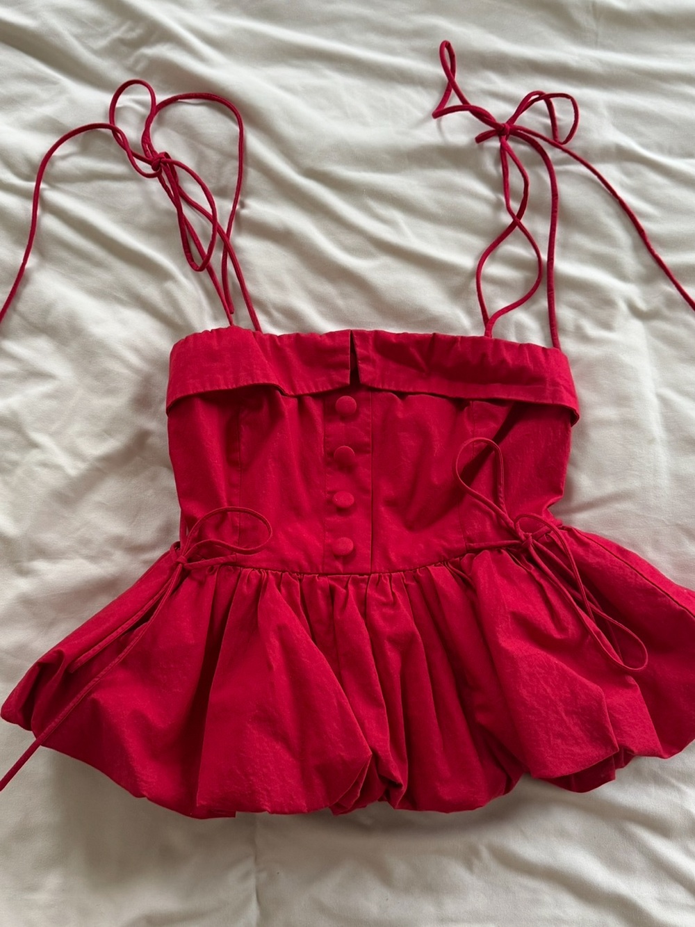 MARBLE Red Tie-Strap Peplum Camisole